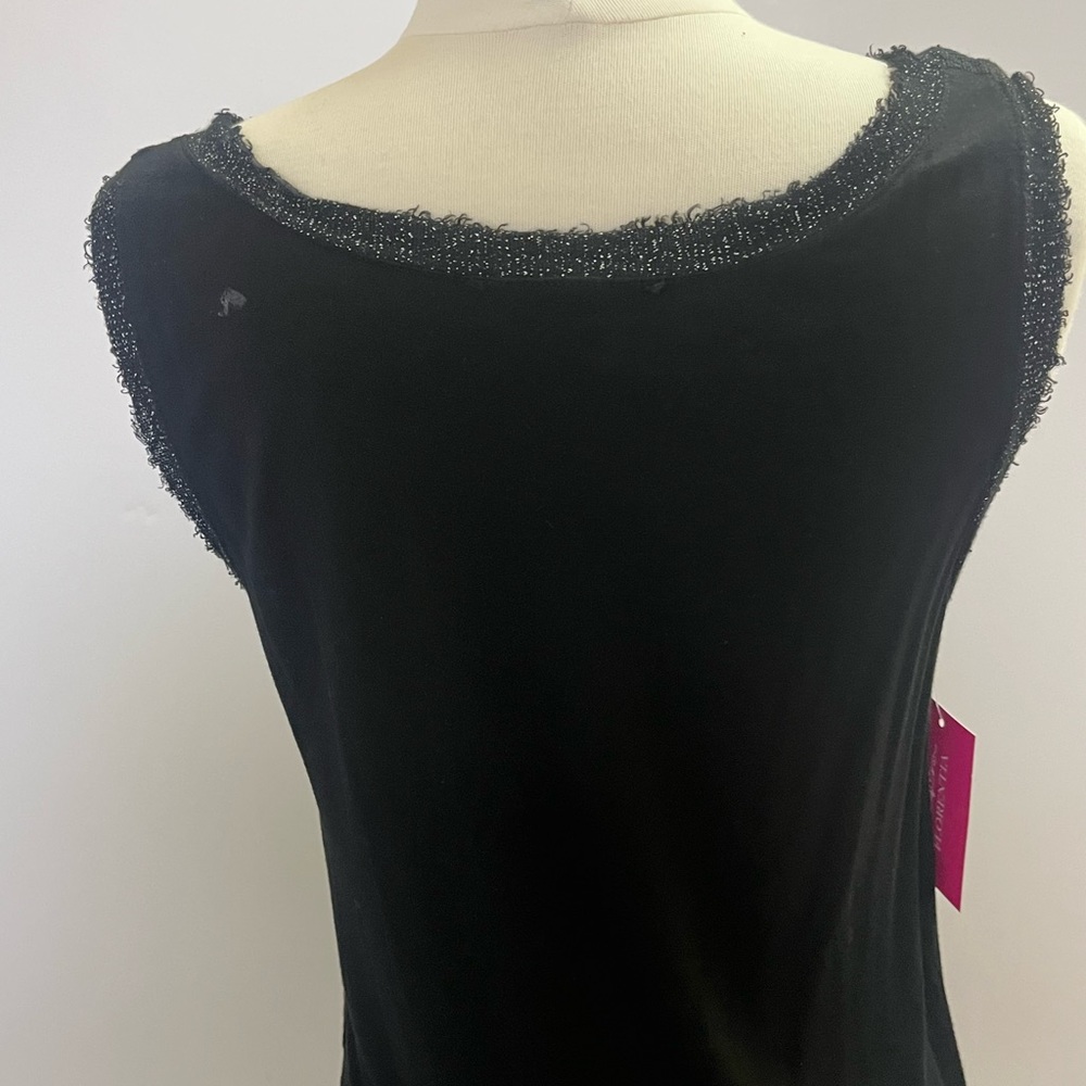 Black sleeveless top with silver lurex trim around the neck - Picture 6 of 9